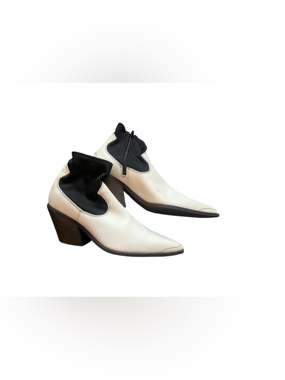 Free People Two-Tone Pointed Ankle Boots in White and Black, size 38